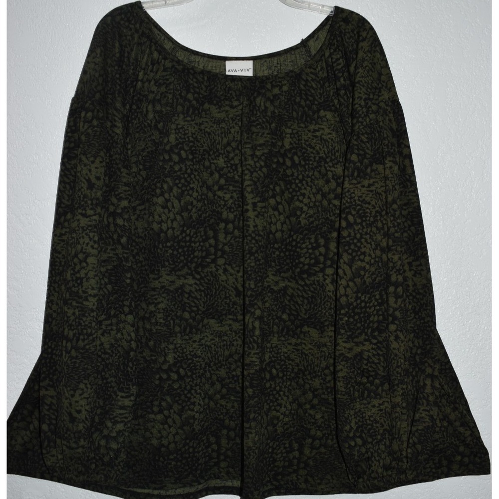 Ava & Viv Top 3X Green Floral Stretch Long Sleeve Lightweight‎ Flowey Pullover - Picture 6 of 16